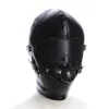 Women039s Negro Sexo T191028 Máscara fetiche masculino Cosplay de cuero Cosply Ball PU Máscaras Juego de juguete Esclavo Puerto de asfixia ajustable para Ma1331764