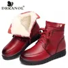 DRKANOL Snow Vintage Genuine Leather Natural Wool Fur Winter Warm Ankle Boots For Women Flat Mother Shoes H7075 Y200114