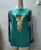 Suéter de talla grande para mujer, camiseta de manga larga con cuello redondo y retales de leopardo con lentejuelas de ciervo navideño, ropa de otoño invierno 2020 M3001