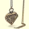 Retro necklace Korean version sweater Quartz chain blue bronze hollow carved peach heart watch pocket watch necklace hanging watch