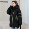 Orwindny donna giacche invernali taglie forti 5XL cappotto femminile abbigliamento da neve capispalla con cappuccio caldo parka lettera cotone imbottito abbigliamento donna 201201