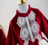 Söta flickor Xmas Pleuche Princess Dress Winter Children Ruffle Collar Long Sleeve Velvet Dress Lolita Kids Lace Thicken Party Dres8022093