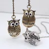 New Quartz Vintage Open and Close Owl Pocket Watch Necklace Retro Jewelry Wholesale Sweater Chain Fashion Hanging Watch Copper Color Steel