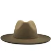 Vintage Frauen Männer Wolle Filz Trilby Fedora Hats Gentleman Wide BriM Elegante Verlauf für Lady Winter Jazz Cowboy Mützen