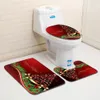 3pcs / set Joyeux Noël Tapis De Bain Anti Slip Cuisine Tapis De Bain Tapis Ensembles Maison Lavable Couvercle De Toilette Couverture Tapis Tapis De Sol Y200407