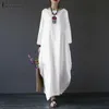 Abiti casual Zanzea Donne Biancheria di cotone Lino di cotone Vintage Maxi Dress Long Dress Sleeve Sleeve Robe Femme Kaftan Vestiso Plus Size