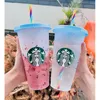 Stanleness Starbucks Tumbler Color Color Change Cupti Cuppa Reusibile Tumbler di bicchiere di plastica con paglia Fl Oz ML GPJG
