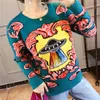 2021 otoño mujeres nuevos suéteres cálidos vintage UFO nubes Jacquard pulóveres invierno otoño tejido retro tops sueltos blusas