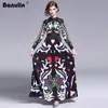 Banulin Runway Long Maxi Dress Women Wysokiej jakości Urocze kwiatowe długie rękawy Patchwork Elegancki vintage Długość podłogi T200320