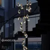 All Copper Long Chandelier Lighting Modern Luxury Luster Crystal Hanging Lamp Fixture For Home Hotel Villa Staircase Indoor Decoration