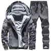 Trainingspak Mannen Sporting Fleece Dikke Hooded Mens Jas + Pant Warm Bont Inside Winter Sweatshirt Sets Mannen Kleding Maat M-5XL Y1221