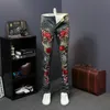 Hip Hop Denim Pants Mężczyźni Spodnie Modna kwiat haft haftowe mężczyzn dżinsy Summer Nowe chudy dżinsy mężczyźni swobodny szczupły fit Blue 201111