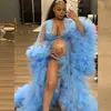 Batas de maternidad de tul mullidas para novia, vestidos largos de tul azul cielo hechos a medida para mujer, bata de baño para fiesta de cumpleaños en la playa Po Shoot Sleepw222e