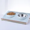 Double Bowls Pet dog cat Feeding Station Stainless Steel Water Food Feeder Solution for Dogs Cats supplies Y200917