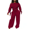 Sexy Women Tracksuits One Shoulder Long Sleeve Crop Top High Waist Wide Leg Pants Tracksuit Bandage Sporty Two Piece Set