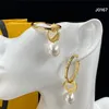 Vintage Letter Round Charm Earrings Ladies Pearl Alphabet Studs Women Double Ways Wear Long Pendant Dangler