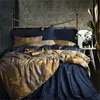 Blad Floral Birds Duvet Cover Set Shabby Navy Blå Egyptisk Bomull Bed Sheet 4 stycken Sängkläder med dold dragkedja Pillow Sham 201022