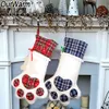 OurWarm 10pcs 46x28cm Grande meias do Natal do animal de estimação para o presente de doces Cat Dog Crianças Bag Plaid Paw Stocking ornamento 201006