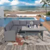 Topamx-Terrasse Gartenmöbel PE Rattan Wicker-Konversations-Set All-Wetter-Sektional-Sofa-Set mit Tabelle Weiche Kissen US-Lager A17
