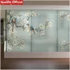 Пользовательский размер цветочный цветок и рисунок птиц с бесцветной электростатической стеклянной пленкой ванной