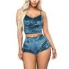 Mode Frauen Sexy Samt Pyjama Sets Damen Spitze V-ausschnitt Crop Tops Shorts 2 teile/satz Nachtwäsche Pyjamas Sets HHA1670