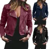 Plus Größe Biker Frauen Einfarbig Revers Langarm Zip Up Kurze Jacke Mantel Damen Streetwear Damen Jacke Schlank frauen kurze