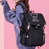 FengDong teenage girls school bags fashion black pink large school backpack waterproof book bag student girl luminous backpack LJ200918