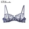 Lilymoda mulheres sexy ultratina transparente transparente unlened sutiã erótica balcconette demi laço bordado brassiere feminino lingerie underwear 201202