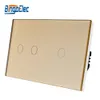 Three color EU standard big 3 gang soft touch button wall switch toughened glass panel switchAC110250V T200605