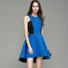 Women's Runway Dresses O Neck Sleeveless Color Block Patchwork Fashion Hi Low Short Designer Dresses