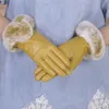 Пять пальцев перчатки кожаные женщины зимние овец кожа теплый плюс шерстяной хлопчатобумажный мобер вождения кожи