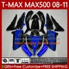 Corpo de motocicleta para yamaha t-max500 tmax-500 max-500 t 08-11 bodywork 107No.0 tmax max 500 tmax500 max500 08 09 10 11 xp500 2008 2009 2011 2011 feiras lustrosa azul
