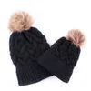 2pc förälder-barn sticka hatt söt baby vinter varm pompon mössa mamma barn päls boll beanie utomhus skidskalle mössa m191e