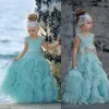 Uzun Dolleke Çiçek Kız Elbise Plaj Düğün Ruffled Çocuk Toddler Pageant Törenlerinde Çiçekler Dantel Brithday Parti İlk Communion Elbise