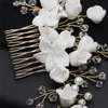 Trendige Braut handgemachte Polymer Clay Blume mit Perle Kristall Haarkamm Hochzeit Kopfschmuck Braut Kopfstück Ornamente J0121