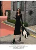 Новый дизайн женский v-образный вырезок с длинным рукавом вязаный вязаный бодиновый тунику макси длинное платье свитера сплошное цвет