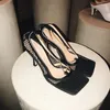 Sandalias de tacón de diseñador, sandalias con punta cuadrada, zapatos de malla elegantes Vintage para mujer, zapatos de vestir clásicos con correa, tacones altos sexis 2022