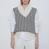 femmes mode surdimensionné gilet tricoté pull col en V sans manches pied de poule lâche femme gilet chic tops 201030