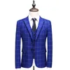 Plyesxale 3 szt. Plaid garnitur Mężczyźni Slim Fit Navy Royal Blue Wedding Suits 5xl Marka Designer Business Dress Garnitury Tuxedo Q380 201106