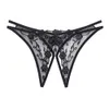 Update Gauze See Through Open Crotch G Strings Panties Low Rise Flower Embroidery Thongs T Back Women Underwear Lace Sexy Lingerie