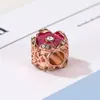 Se encaixa Pandora Pulseiras Originais 20pcs Rose Gold Cinco Pétalas Flores Esmalte Encantos Encantos Prata Charms Bead Para Mulheres DIY Europeia Colar Jóias