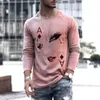 2021 Elastic Mens T-shirt Casual O Neck Långärmad Pullover Toppar för Man Mode Tryckt Man Kläder Tee Tees 3xl Y0322