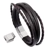 Pulseira de couro de couro retrô pulseira de fivela de aço inoxidável de aço inoxidável Bracelets de moda masculina jóias de punho de punho e arenoso