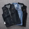 5XL 6XL 7XL 8xL Новый мужской джинсовый жилет мода повседневная классическая стиль тонкий фигур жилет джинсы куртка пальто мужской синий черный серый 201119