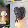 Moderne Led Wall Lamp Resin Orangutan Bite Line Lamp Creative Decoratie Licht Woonkamer Slaapkamer Bedkamer Bedide Lamp Home Café Bar Verlichting