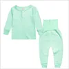 Enfants pyjamas ensemble 2021 printemps automne et hiver coton enfants pyjamas soins du ventre ensemble couleur unie maison sous-vêtements garçons filles Homewear
