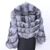 OFTBUY Cappotto in vera pelliccia di nuova moda Giacca invernale Donna Argento Pelliccia di volpe naturale Capispalla Spessa Calda manica svasata Marchio di lusso