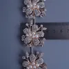 Rose Gold Clear Pearls Crystal Flower Bridal Tiaras Crowns Rhinestone Pagant Crown Headband Headpiece Bröllop Hår Tillbehör J0121