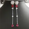 Long Dangle Brincos Chandelier Moda Luxo Ins Cobre Diamante Zirconia Pingente Brincos para Mulher Girls Lead and Nickel Grátis