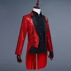 Red Mens Tailcoat Redingote Longue Homme Vintage Suit Jacket Long Tuxedo Vintage Men Dress Jackets Tuxedo 201106